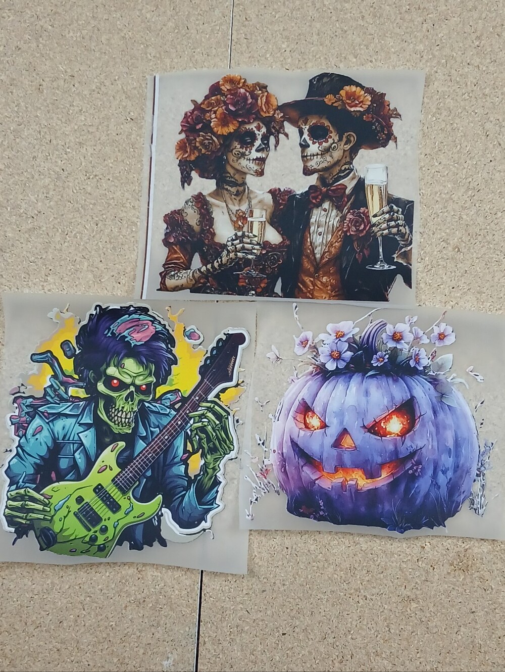 Ready to Press DTF Transfers Halloween Rocker Skeleton Floral Pumpkin 3-Pack Bun